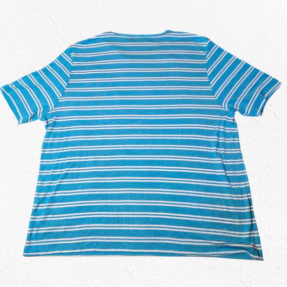 Y2K Vintage Blue White Striped Deadstock Crewneck Cut Sewn Knit T-Shirt Size XL - Picture 9 of 9